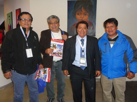 Víctor Mas, gerente general de Advanced Networks, Luis Suárez Rocco, gerente de operaciones de CablePerú, Ovidio Rueda y Orlando Rojas Quispe, gerente general de Calbe Laser