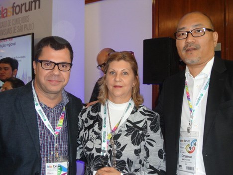 Cícero Aragon, presidente de Box Brazil; Odete Cruz, directora de la Asociación Brasileña de Productores de Obras Audiovisuales (Apro), y Newton Suzuki, de Band