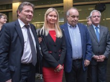 Víctor Koronelli, embajador de Rusia en Buenos Aires, Victoria Vorontsova, RT en Español; Hernán Lombardi, titular del SFCyMP, y Federico Pinedo, pres