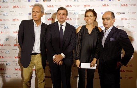 Francesco Rutelli, president Anica; Carlo Calenda, ministro económico; Lucia Milazzotto, directora editorial, y Giancarlo Leone, presidente APT