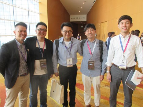 CJ E&M Korea: Hwang Jin Woo, manager, head of formats, and Jan Ho Seo, general manager, and Ryan Kim, acquisitions, surrounded by Linfield Ng, format sales liaison director, and Barry Choi, sales liaison director, NBCUniversal TV Distribution